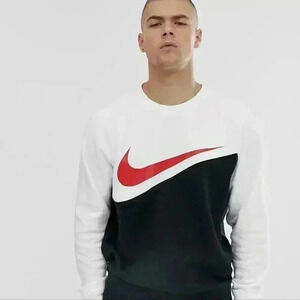 Nike Swoosh crew neck sweat in black/white Size M